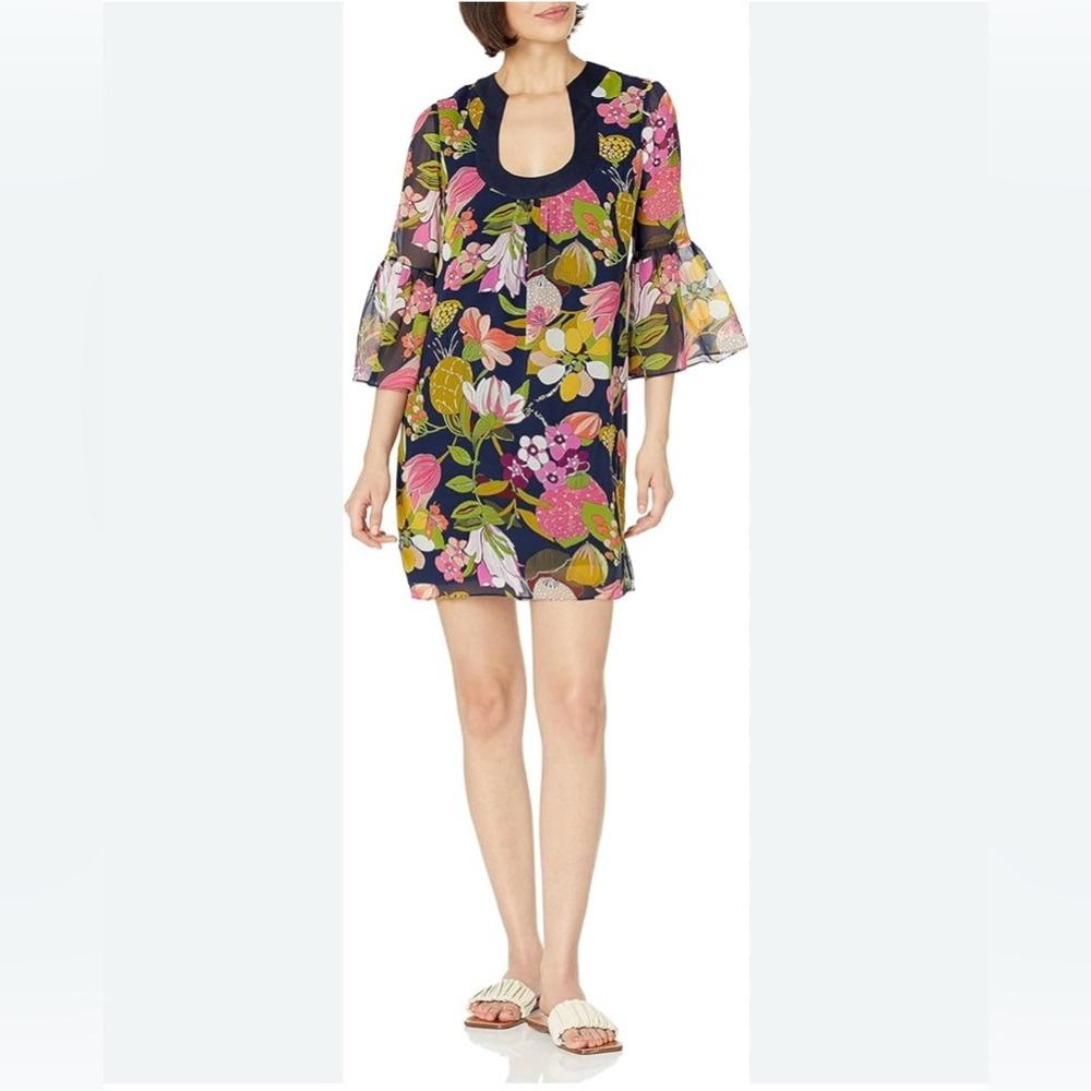Trina Turk Bonita Retro Bell Sleeve Floral Shift Dress